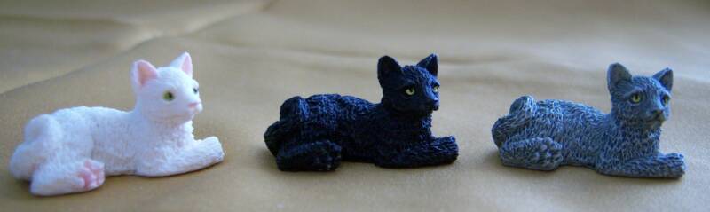 black, white, and gray dollhouse cats